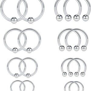8prs Surgical Steel Horseshoe & Captive Bead Nose Hoop Earrings 14G for Septum E